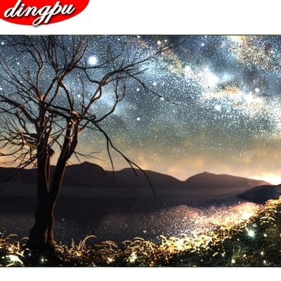 5D Diamond Mozaïek Verkoop Landschap Diamond Schilderen Volledige Ronde Maanlicht Diamant Borduren Schilderachtige Steentjes Foto's 20X30CM gray