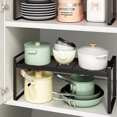 Famanu – Plankinzet - keukenkast organizer met antislipmat - keukenkastinzet - voor keuken/badkamer/tafelblad/dressoir (zwart)