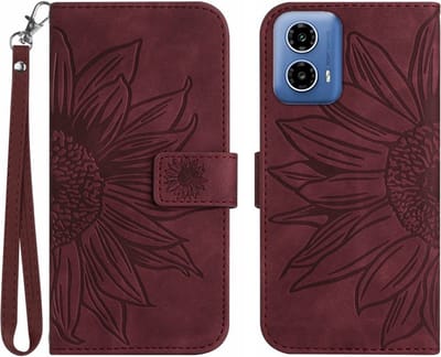 Coverup Hoesje - Geschikt voor Motorola Moto G85 Hoesje - Coverup Zonnebloem Book Case met Koord - Bordeaux