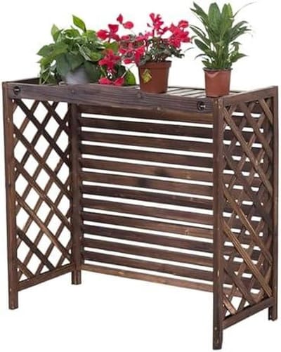 Houten Airco Afdekking - Privacy Scherm - Buitenruimte Verfraaien - Natuurlijk Vurenhout - 105x47x80cm - Verkoolde tint