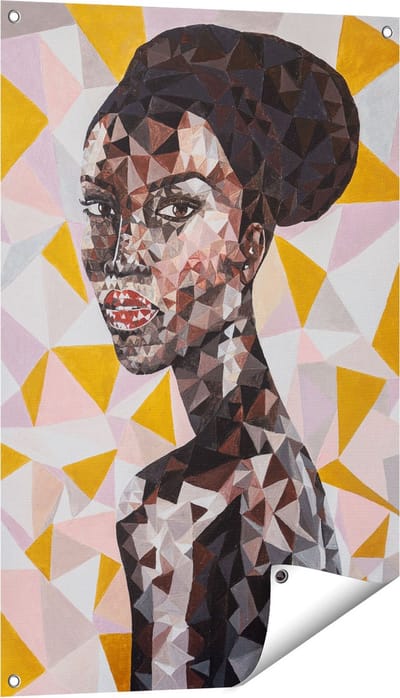 Gards Tuinposter Afrikaanse Vrouw in Driehoekjes - Abstract - 60x90 cm - Tuindoek - Tuindecoratie - Wanddecoratie buiten - Tuinschilderij