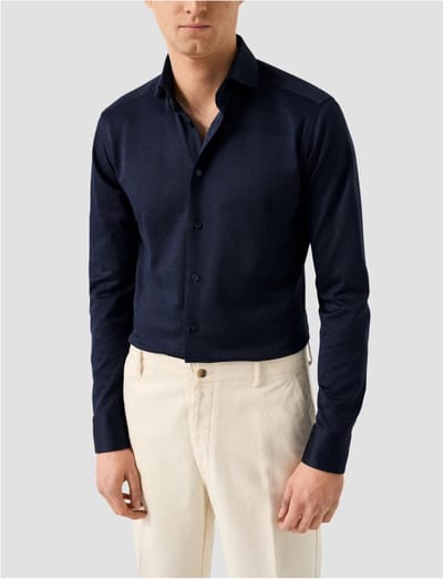 Eton - Overhemd Donkerblauw Eton Filo Di Scozia Knit Shirt Lange Mouw Overhemd Donkerblauw 100014987