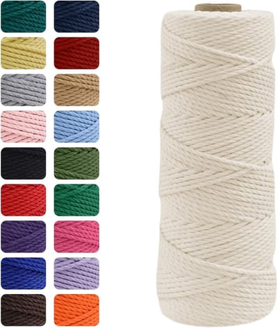 2mm Macrame Touw in Ivoor, Natuurlijke Katoen, 100m Lang, Geschikt voor DIY Projecten, Cadeauverpakking en Bruiloftdecoraties