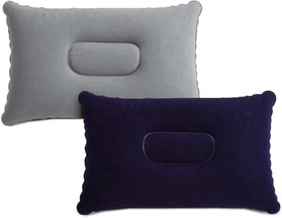 Opblaasbare kussens voor kamperen en reizen - Set van 2 - Grijs en marineblauw - Comfortabel en compact