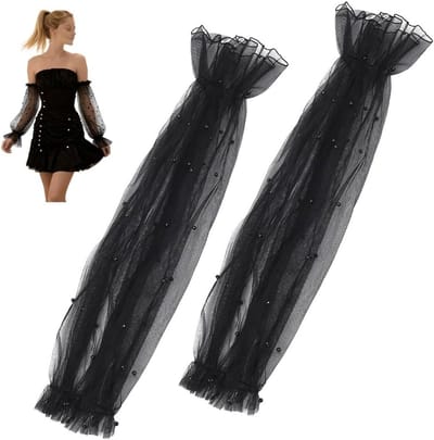 Detachable Tulle Mouwen voor Bruiloft, Lange Puff Mouwen met Parels, Verwijderbare Armaccessoires voor de Bruid