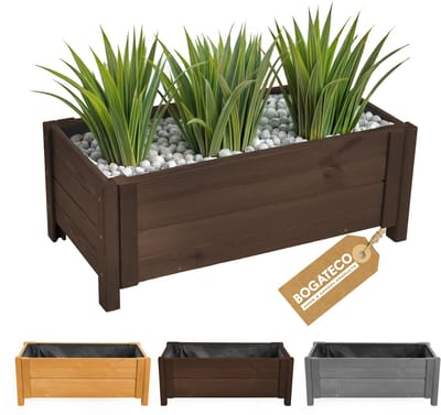 BOGATECO plantenbak van hout | Bloempot Perfect voor tuin | Waterdicht | Met Agro-Textiel | 80x38x30cm | Donkerbruin