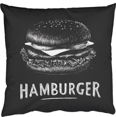 Sierkussens - Kussentjes Woonkamer - 50x50 cm - Hamburger - Krijttekst - Zwart - Wit