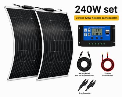 CINK Solar Zonnepaneel Set 240W - 2 Flexibele Panelen van 120W - Met 12V/24V Laadregelaar en Kabels - Voor Camper, Boot, Caravan en Balkon - Zwart