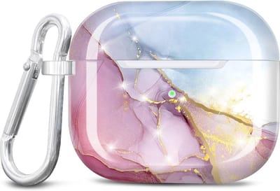 Silicone Beschermhoes voor AirPods 3 met Sleutelhanger - Marmer Serie - Paars Blauw