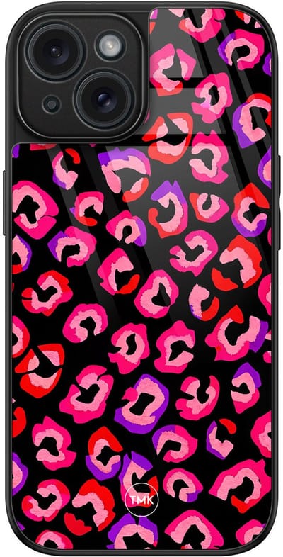 Hoesje geschikt voor Apple iPhone 15 - Luipaard neon - Multi - TPU luxe case (glossy toplaag) - Luipaardprint - Hardcase backcover zwart