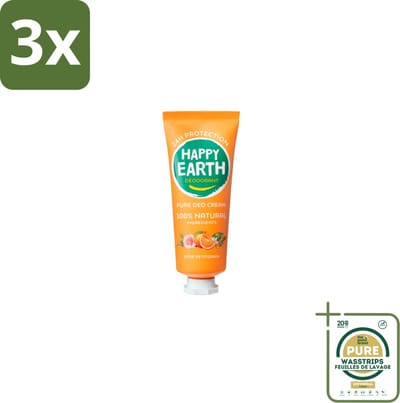 3 x Happy Earth – Deodorant Cream – 100% Natuurlijk Rose Petitgrain – 40 ml - Grootverpakking - 100% Natuurlijk - Deodorant Crème - Rose Petitgrain - Bloemige Geur - Huidvriendelijk