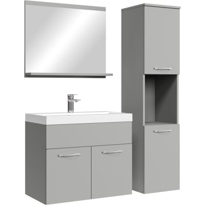 Badplaats Badkamermeubel Set Montreal 60 x 35 cm – Mat Grijs – Badmeubel met Spiegel en Zijkast