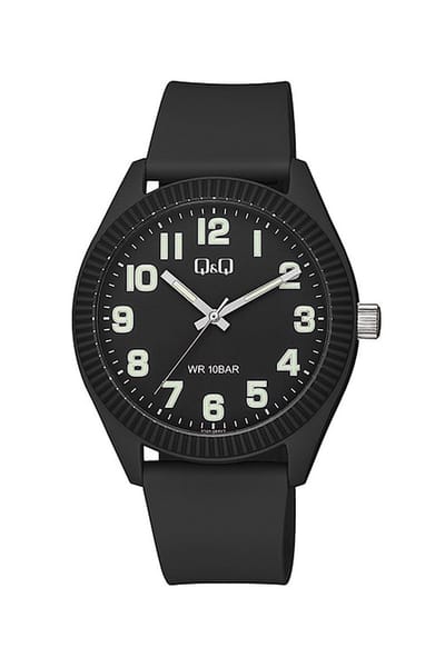 Q&Q V12A-004VY - Horloge - Sport - Analoog - Unisex - Plastic band - Rond - Kunststof - Cijfers - Zwart - Crème - 10 ATM