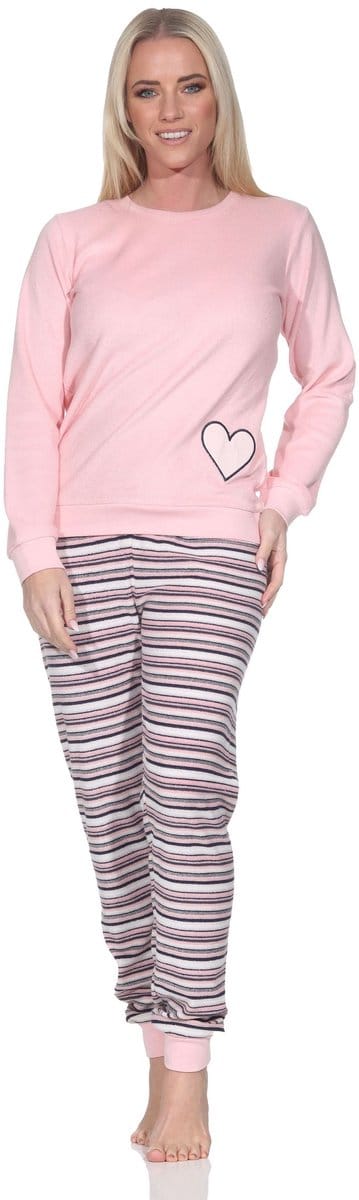 Normann dames badstof pyjama met manchetten, pyjama met hartmotief – ook in grote maten