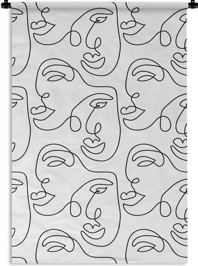 Wandkleed - Wanddoek - Line Art - Patronen - Zwart Wit - 60x90 cm - Wandtapijt