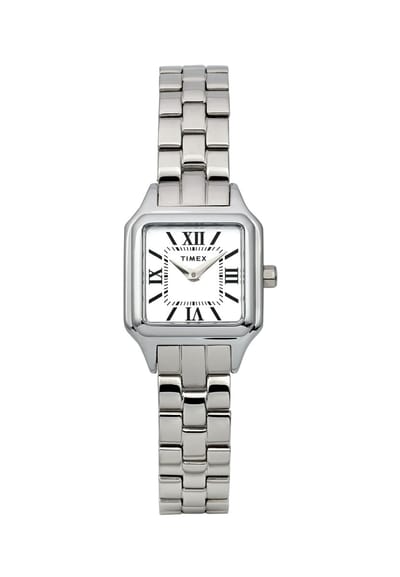 Timex Legacy Addison Square Quartz Analoog Horloge Zilverkleurig En Wit Kast Gemaakt Van 100% Loodarm Messing En Een Armband Van 100% Roestvrij Staal 23 TW2Y23700AJ, TW2Y23800AJ, TW2Y23900AJ