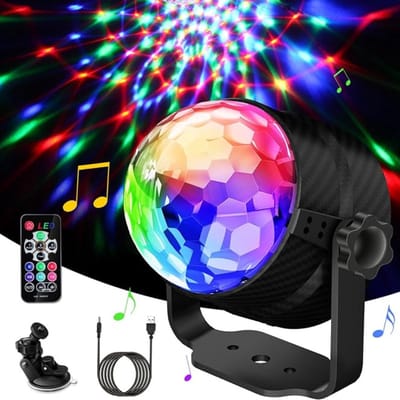 YOR® Discolamp Kinderen – Discobal Kinderen Met Afstandsbediening – Discolamp Kinderen Ronddraaiend – Disco Lamp – Discobol LED 7 Kleuren – Roterende Discolamp - Meerkleurig - 10cm x 10cm x 13cm