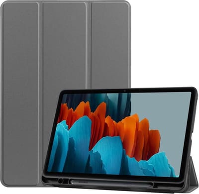 Just in Case tablet Hoes geschikt voor Samsung Galaxy Tab S7 - TriFold Bookcase met Stylus Houder - Grijs