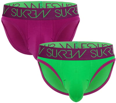 SUKREW Classic Brief Multipack 1x Deep Purple + 1x Verdant Green - MAAT S - Heren Ondergoed - Slip voor Man - Mannen Brief