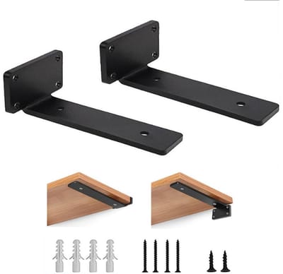 2-stuks Plankbeugels - L-vormige plankbeugel - Zwevende plankbeugel - Verborgen plankbeugel - Steunbeugel - Schroeven inbegrepen -15cm - Geschikt voor binnen, muur, keuken, slaapkamer, badkamer en woonkamer - Zwart