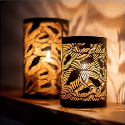 Set van 2 metalen windlichten met bladermotief - stijlvolle votiefkaarsenhouders voor decoratie en sfeer
