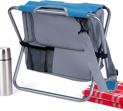 Lomera Vouwkruk met Koeltas - Vouwkruk met Koelbox - Vouwkruk met Koeltas Blauw - Vouwkruk met Koelbox Blauw - Campingkruk met Koeltas - Campingkrukje met Koeltas - Campingstoeltje met Koeltas