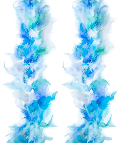 Funny Fashion Carnaval verkleed boa met veren - 2x - blauw/wit - 200cm - 45gr - Glitter and Glamour