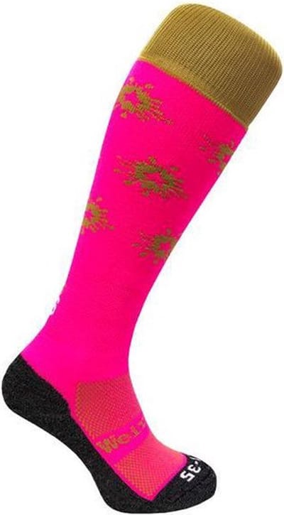 WeirdoSox Sterren Splash Goud/Roze sportsokken, hockeysokken, voetbalsokken - Maat 31/35