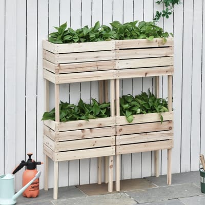 MODFU - Verhoogde Plantenbak - 4-Delig En Stapelbaar - Natuurlijk Ontwerp - Voor Binnen En Buiten - Hout En Kunststof - Naturel - 50 X 30 X 60 Cm