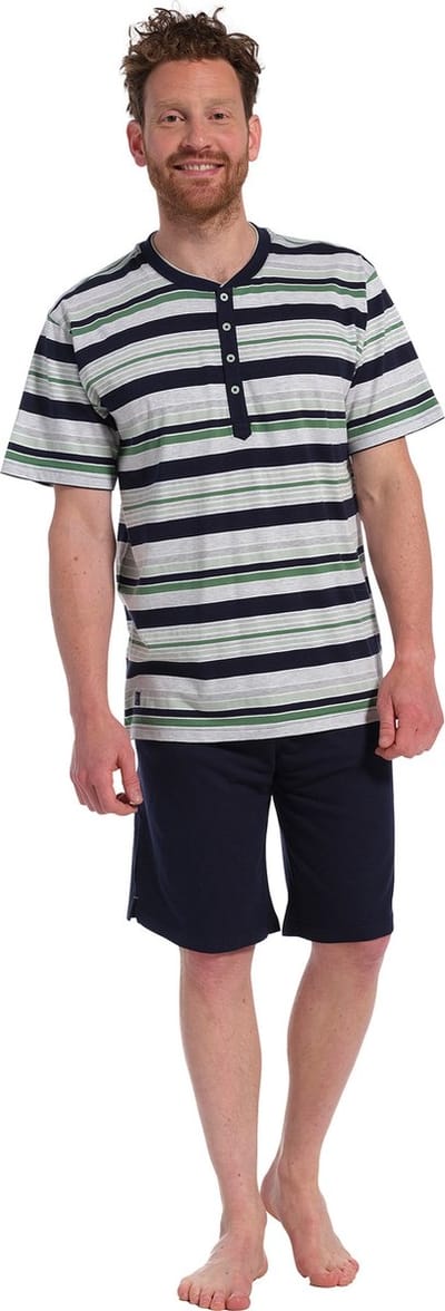 Pastunette heren shortama - Green stripe - L