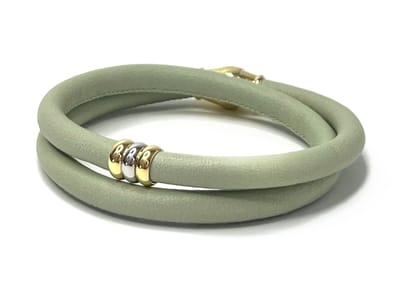 NIEUW! Jolla - dames armband zilver - leer - magneetsluiting - bedels - tweekleurig - Golden Touch - Licht Groen