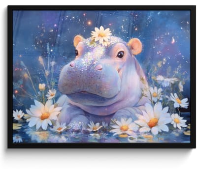 Poster in lijst - Fotolijst 70x50 cm - Posters - Nijlpaard - Madeliefjes - Sterrenhemel - Posterlijst zwart - Decoratie - Wanddecoratie woonkamer - Muurdecoratie slaapkamer