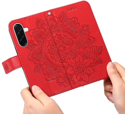 PU BoekCover Hoes Etui geschikt voor Samsung Galaxy A37 - A36 - A56 Rood - Bloem-Motief in Reliëf - V1