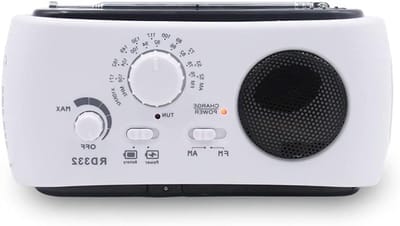 Noodradio - Zonnepaneel Radio - Kamperen en Buiten - Hand Crank Opladen - 10 cm - Wit