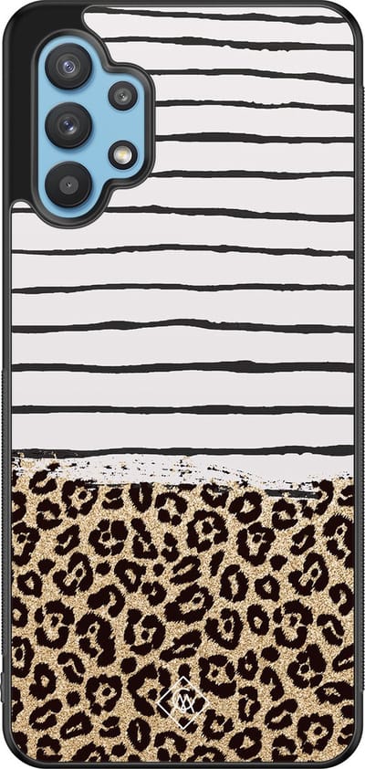 Casimoda® hoesje - Geschikt voor Samsung Galaxy A32 5G - Luipaard strepen - Zwart TPU Backcover - Luipaardprint - Bruin/beige