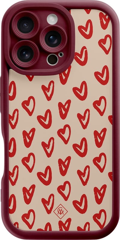 Casimoda® hoesje - Geschikt voor iPhone 16 Pro - Sweet Hearts - Effen telefoonhoesje met lensbescherming - Siliconen/TPU - Backcover - Bruin