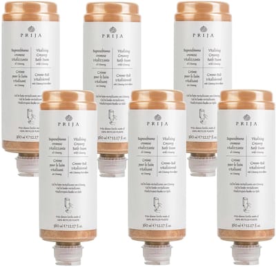PRIJA Voedende badvloeistof met gouddeeltjes, romige schuim, ginseng, navulling voor dispenser 360 ml - 6 stuk