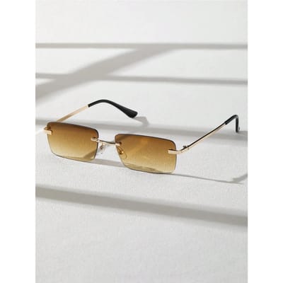 Nieuwe unisex zonnebril met vierkant metalen montuur, randloos, voor buiten, strandfeest, modieus en trendy, met UV-bescherming. gray