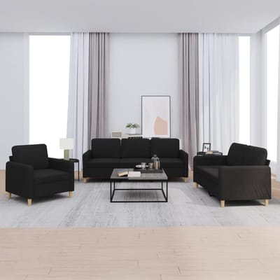 vidaXL - 3-delige - loungeset - met - kussens - stof - zwart