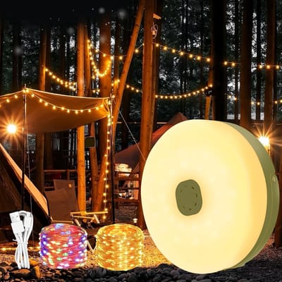 ZVD Kampeerlantaarn - Campingverlichting - Campinglantaarn en 10 m Lichtsnoer - IPX4 waterbestendig - draagbaar oplaadbaar via USB - Schakel naadloos tussen warmwit en kleurmodi - 1 set(10m strip)