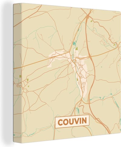 Canvas Schilderij België - Couvin - Kaart - Plattegrond - Stadskaart - 20x20 cm - Wanddecoratie