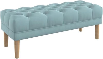 Zitbankje Gestoffeerd - Voetenbank Slaapkamer - Extra Zitplaats - Diep Geknoopt Blad - 120 cm Breed - Lichtblauw
