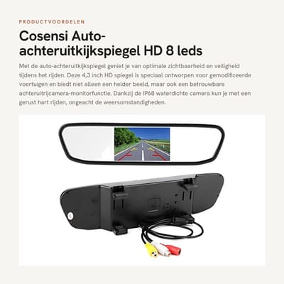 Dailygoods- Achteruitkijkspiegel 4,3 inch - HD Beeldkwaliteit - Waterdichte Camera - Monitorfunctie - Duurzaam - Flexibel Gebruik - Automonitor