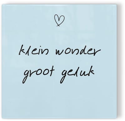 Tegeltje Klein wonder groot geluk - blauw - tegeltje geboorte - tegeltje met tekst