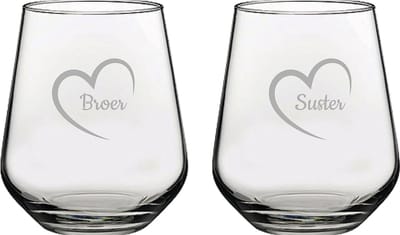 Gegraveerde Drinkglas 42,5cl Broer mei hert & Suster mei hert