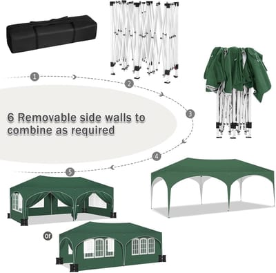 Partytenten - Partytent opvouwbaar - Partytent easy up met zijwanden - Waterdicht en Weersbestendig - 3x6 m - Donker groen