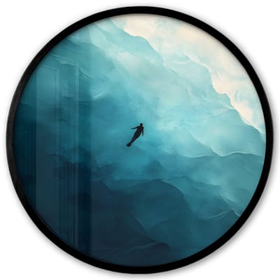 Poster in lijst Rond - Fotolijst 40x40 cm - Posters - Zee - Silhouet - Abstract - Blauw - Ronde posterlijst zwart - Decoratie - Wanddecoratie woonkamer - Muurdecoratie slaapkamer