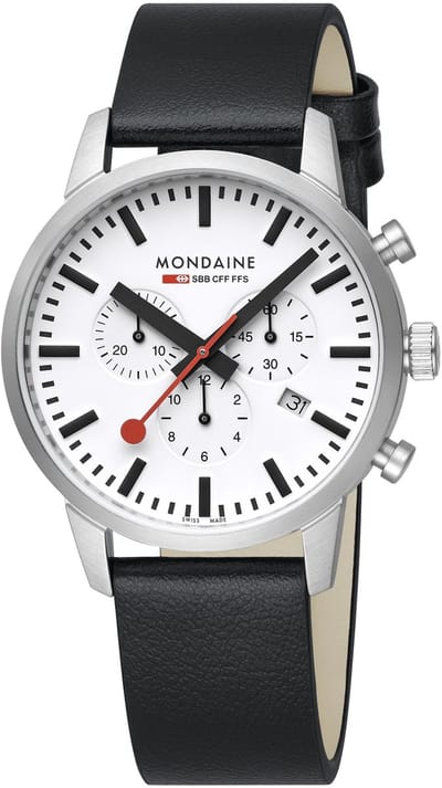 Mondaine MSD.41411.LBV Neo Heren Horloge - Stationsklok - Chronograaf - Saffierglas - Staal - Zilverkleurig/Zwart - 41 mm breed - Quartz - Gesp