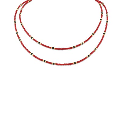 CO88 Collection 8CN-26360 Miyuki Kralen ketting 75cm - Rood - 1,8mm Dikte - Staal - Goudkleurig