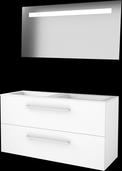 Basic-Line Economic 46 Badkamermeubelset - 120 x 46 cm - Met Grepen - 4 Lades - Acryl Wastafel - 2 Kraangaten - Spiegel met LED Verlichting - Ice White